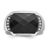 IBGoodman 14k White Gold Men's Polished and Satin Faceted Onyx and 1/10 Carat AA Quality Diamond Ring-B84379-4WOX/AA