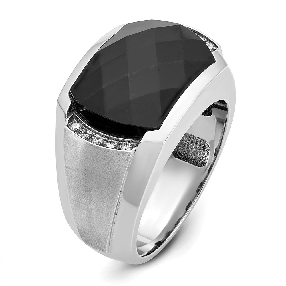 IBGoodman 14k White Gold Men's Polished and Satin Faceted Onyx and 1/10 Carat AA Quality Diamond Ring-B84379-4WOX/AA