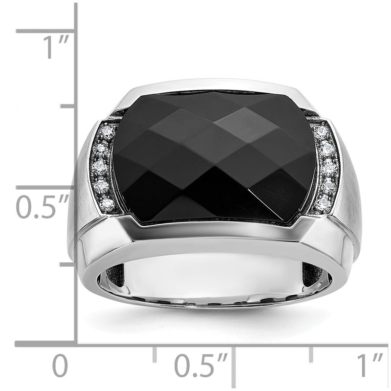 IBGoodman 14k White Gold Men's Polished and Satin Faceted Onyx and 1/10 Carat AA Quality Diamond Ring-B84379-4WOX/AA