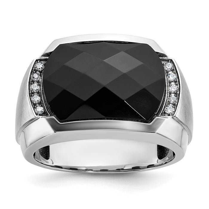 IBGoodman 14k White Gold Men's Polished and Satin Faceted Onyx and 1/10 Carat AA Quality Diamond Ring-B84379-4WOX/AA