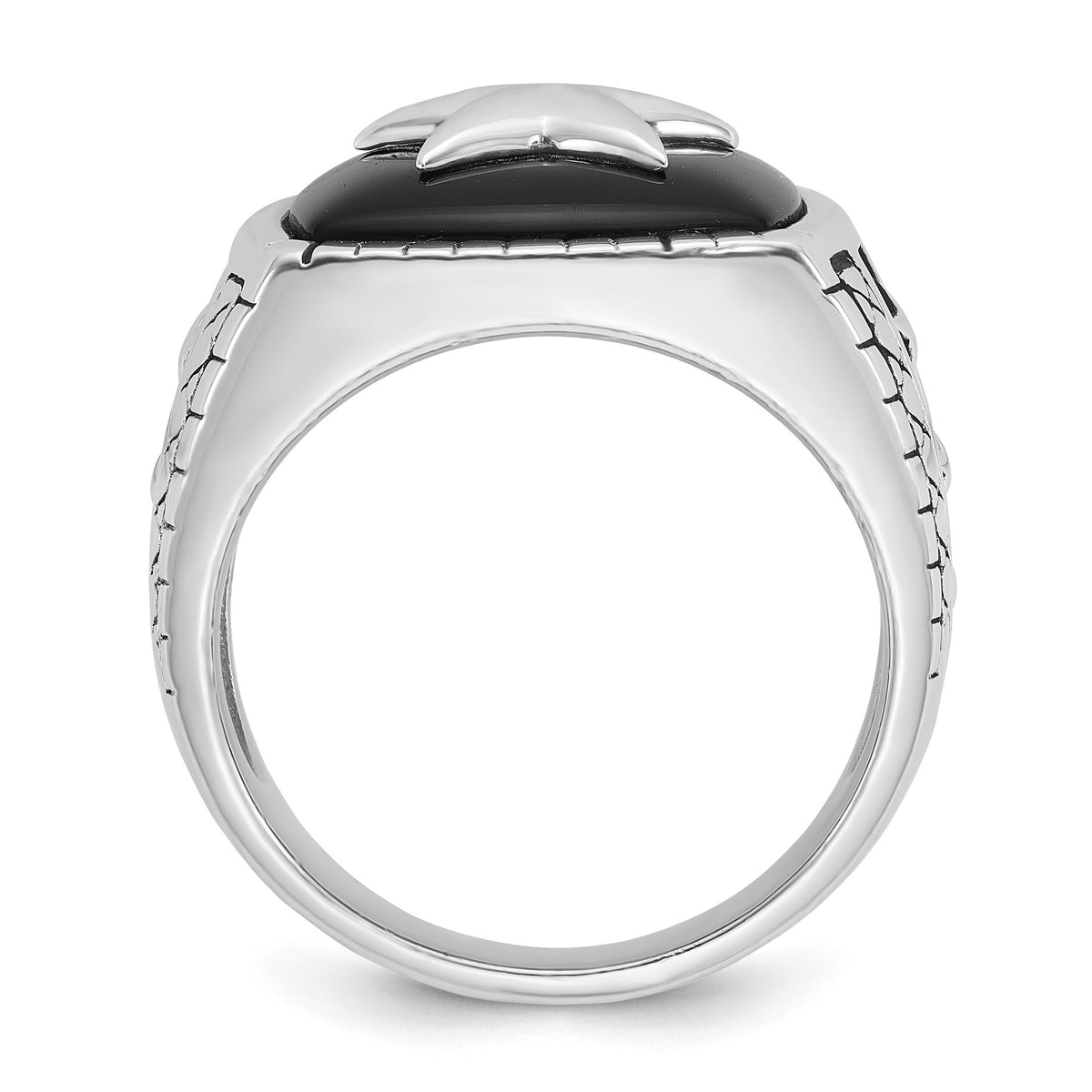 14k White Gold IBGoodman Men's Antiqued Onyx Complete Star Ring-B84386