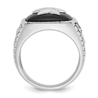 14k White Gold IBGoodman Men's Antiqued Onyx Complete Star Ring-B84386