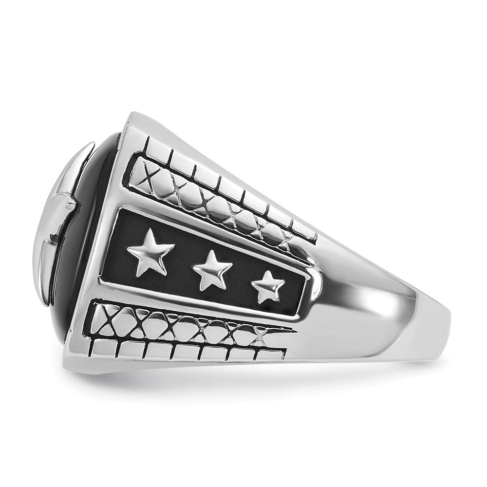 14k White Gold IBGoodman Men's Antiqued Onyx Complete Star Ring-B84386-4WOX