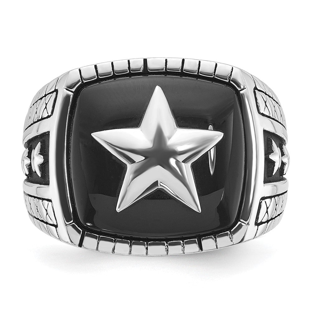 14k White Gold IBGoodman Men's Antiqued Onyx Complete Star Ring-B84386-4WOX