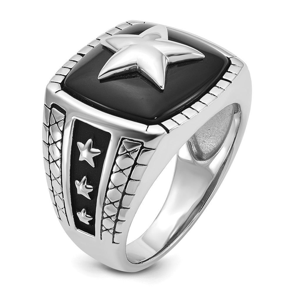 14k White Gold IBGoodman Men's Antiqued Onyx Complete Star Ring-B84386-4WOX