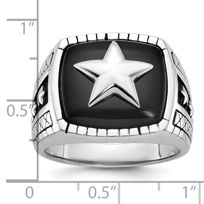 14k White Gold IBGoodman Men's Antiqued Onyx Complete Star Ring-B84386-4WOX