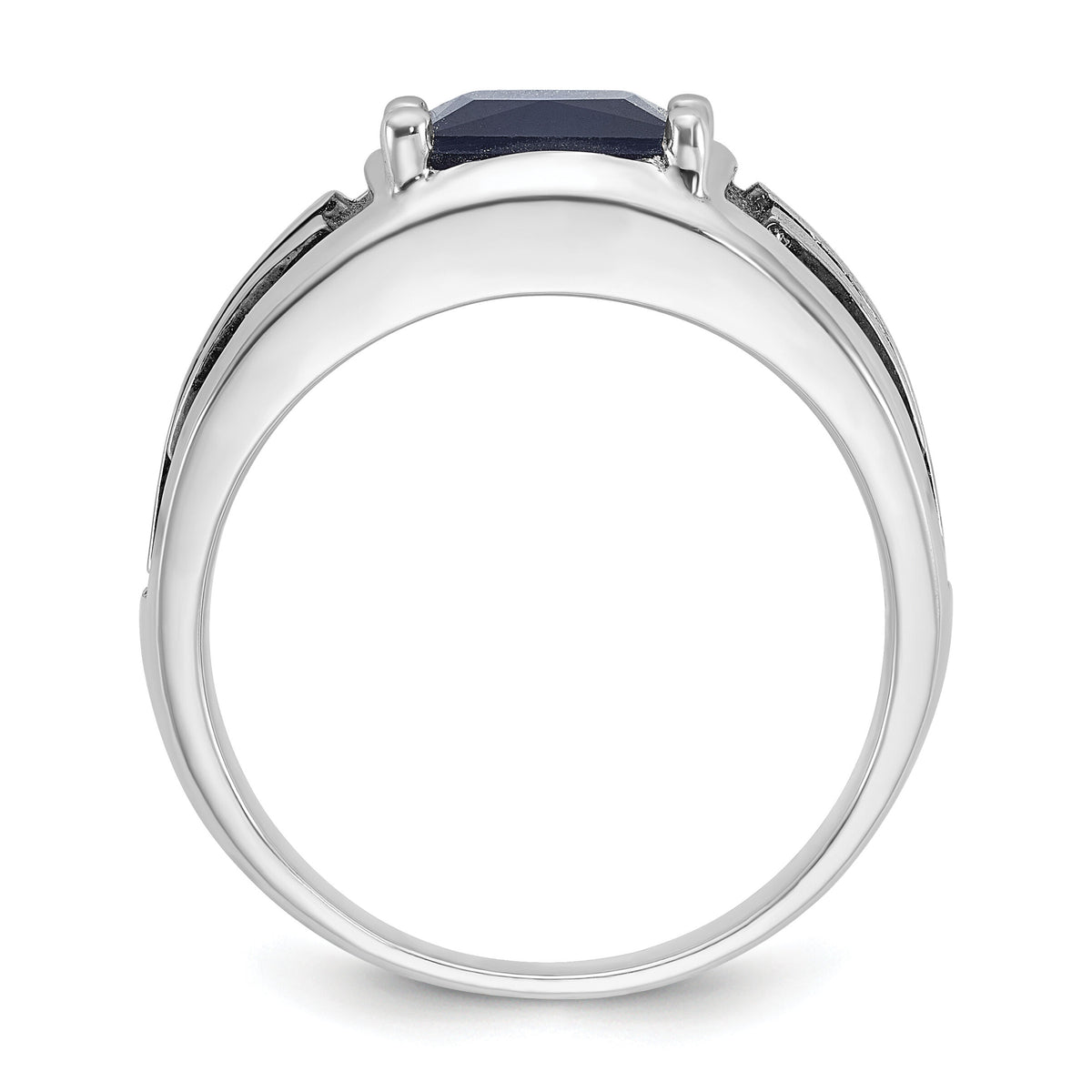 14k White Gold IBGoodman Men's Black Rhodium Created Sapphire Complete Ring-B84488