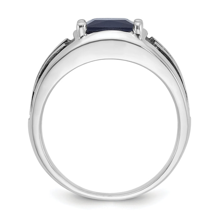14k White Gold IBGoodman Men's Black Rhodium Created Sapphire Complete Ring-B84488