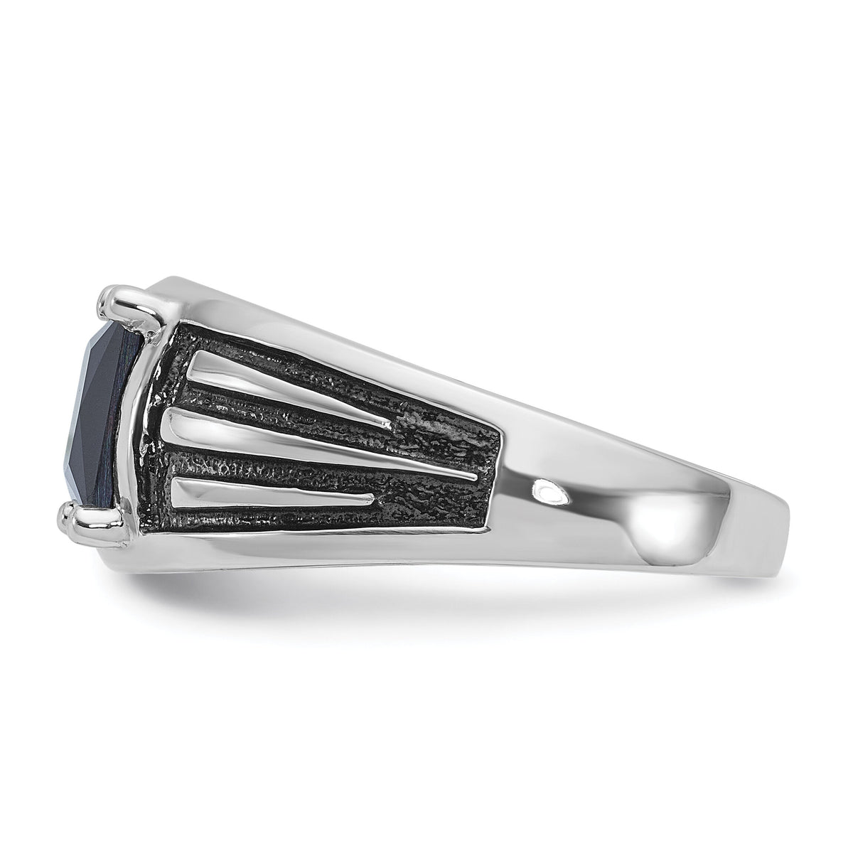 14k White Gold IBGoodman Men's Black Rhodium Created Sapphire Complete Ring-B84488