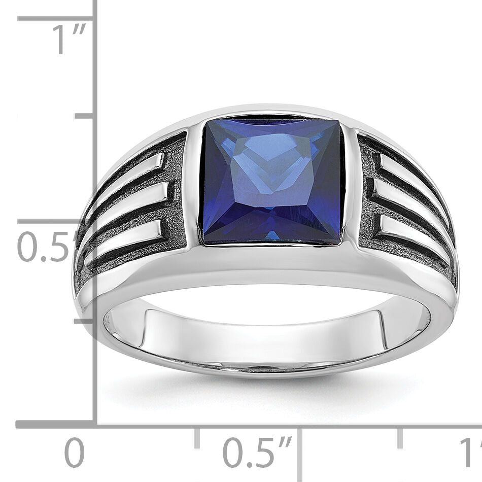 14k White Gold IBGoodman Men's Black Rhodium Created Sapphire Complete Ring-B84488