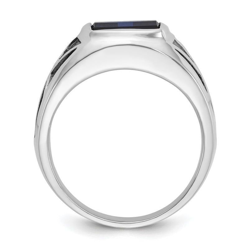 14k White Gold with Black Rhodium IBGoodman Men's Created Sapphire Complete Ring-B84491-4WCS