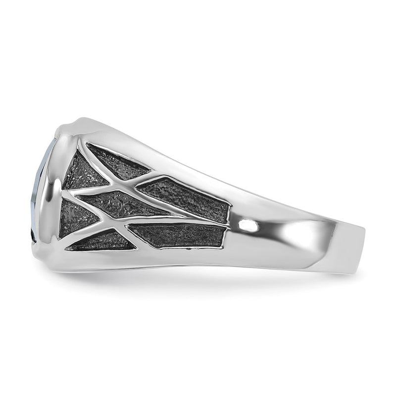 14k White Gold with Black Rhodium IBGoodman Men's Created Sapphire Complete Ring-B84491-4WCS