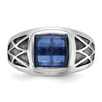 14k White Gold with Black Rhodium IBGoodman Men's Created Sapphire Complete Ring-B84491-4WCS