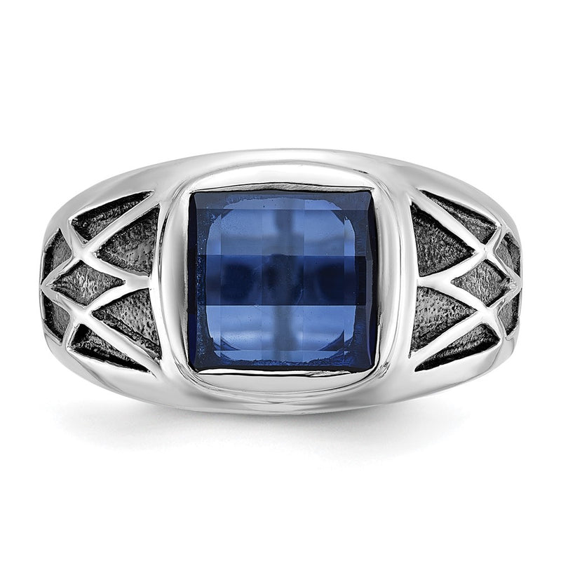 14k White Gold with Black Rhodium IBGoodman Men's Created Sapphire Complete Ring-B84491-4WCS