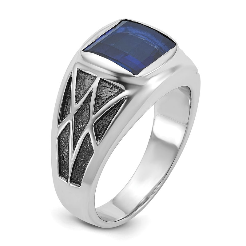 14k White Gold with Black Rhodium IBGoodman Men's Created Sapphire Complete Ring-B84491-4WCS