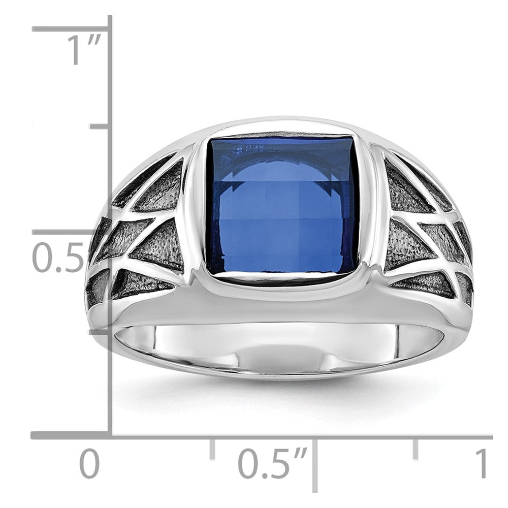 14k White Gold with Black Rhodium IBGoodman Men's Created Sapphire Complete Ring-B84491-4WCS