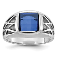 14k White Gold with Black Rhodium IBGoodman Men's Created Sapphire Complete Ring-B84491-4WCS