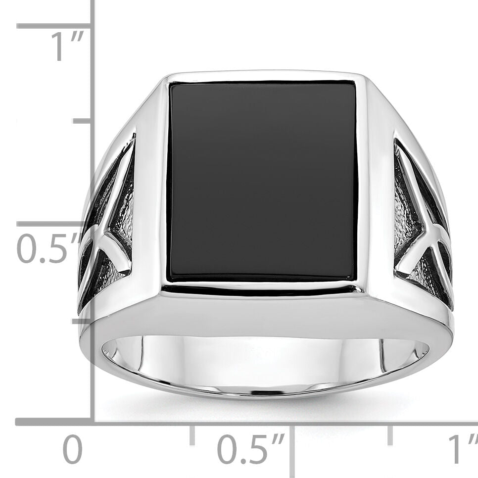 14k White Gold w/Black Rhod IBGoodman Men's Onyx Complete Ring-B84492