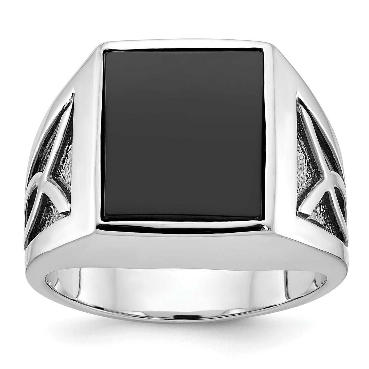 14k White Gold w/Black Rhod IBGoodman Men's Onyx Complete Ring-B84492