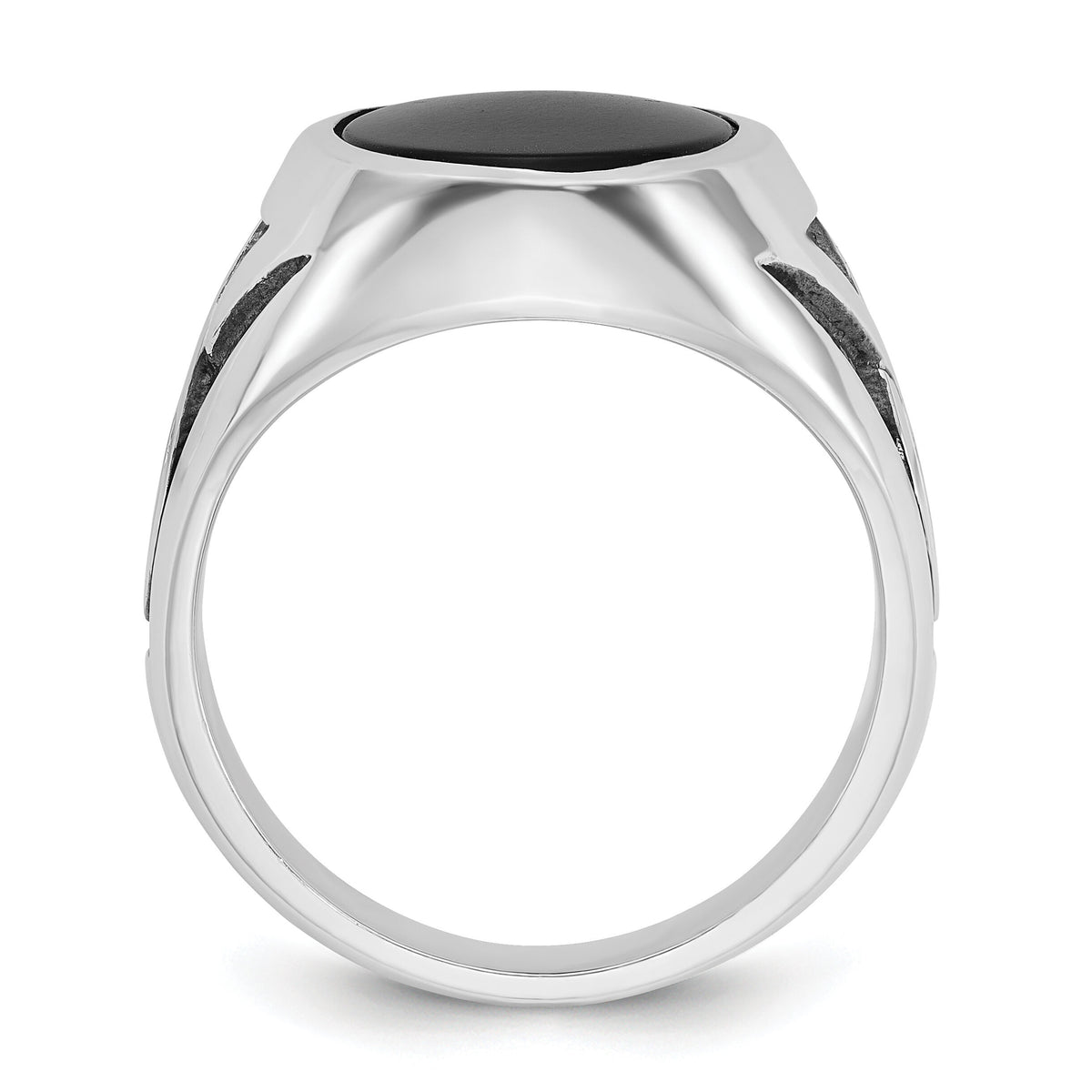 14k White Gold IBGoodman Men's w/Black Rhodium Onyx Complete Ring-B84493