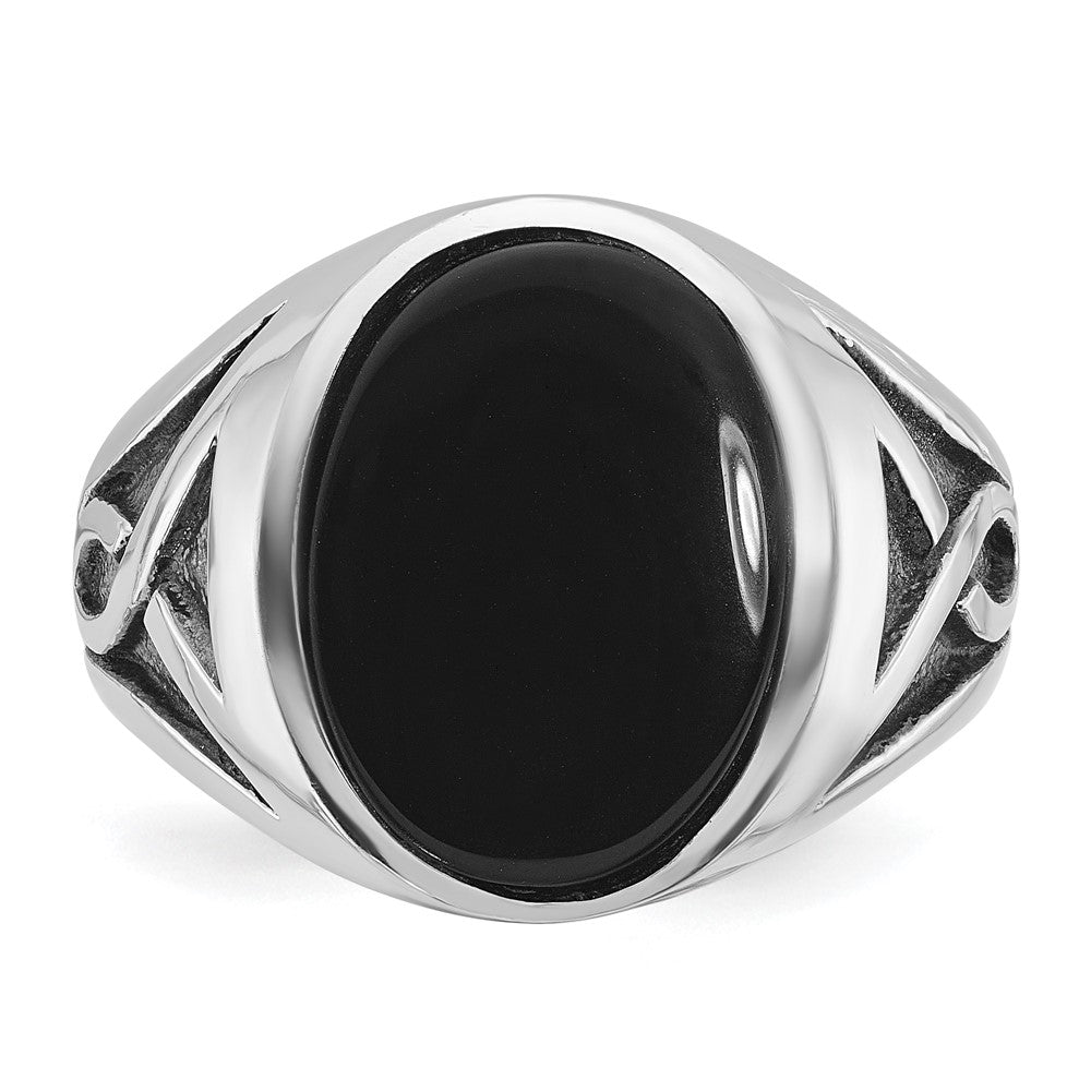 14k White Gold with Black Rhodium IBGoodman Men's Onyx Complete Ring-B84493-4WOX