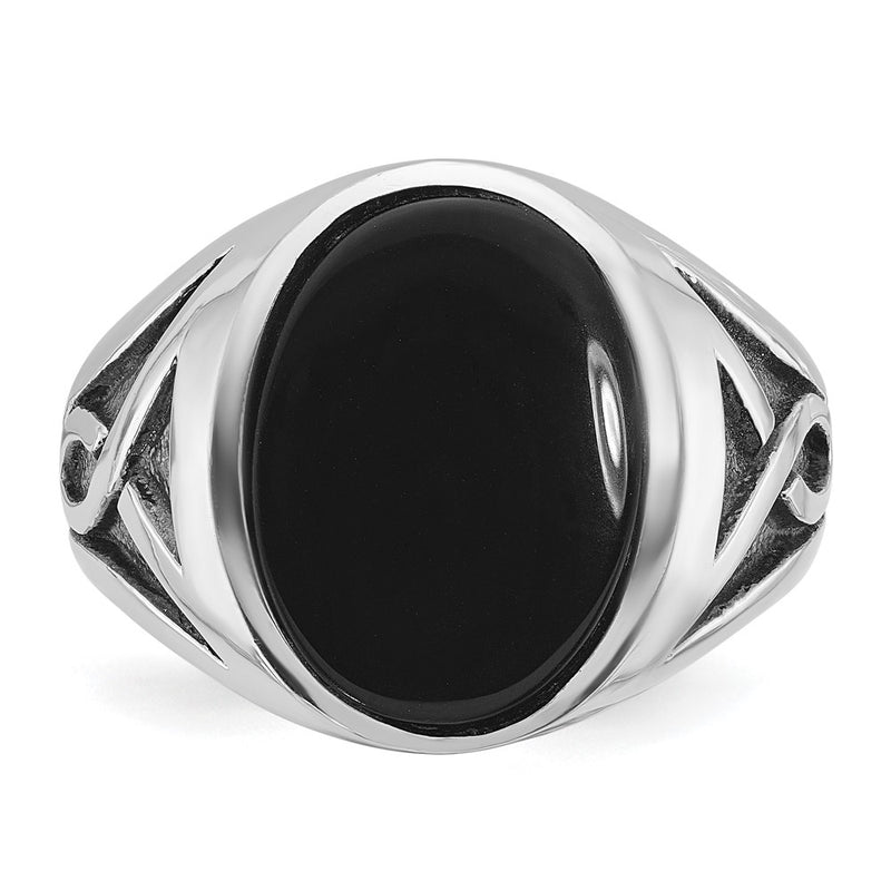 14k White Gold with Black Rhodium IBGoodman Men's Onyx Complete Ring-B84493-4WOX