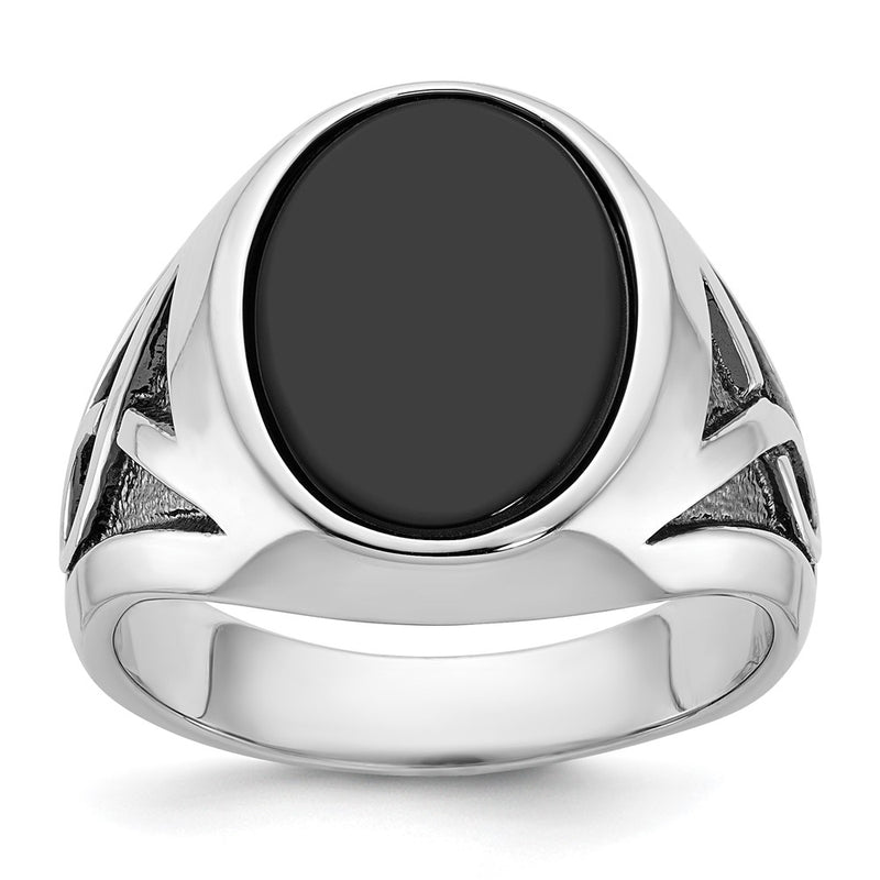 14k White Gold with Black Rhodium IBGoodman Men's Onyx Complete Ring-B84493-4WOX