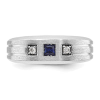 14k White Gold IBGoodman Men's Satin Lab Created Sapphire and 1/15 carat Diamond Complete Ring-B84523-4WCS/AA