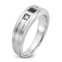 14k White Gold IBGoodman Men's Satin Lab Created Sapphire and 1/15 carat Diamond Complete Ring-B84523-4WCS/AA