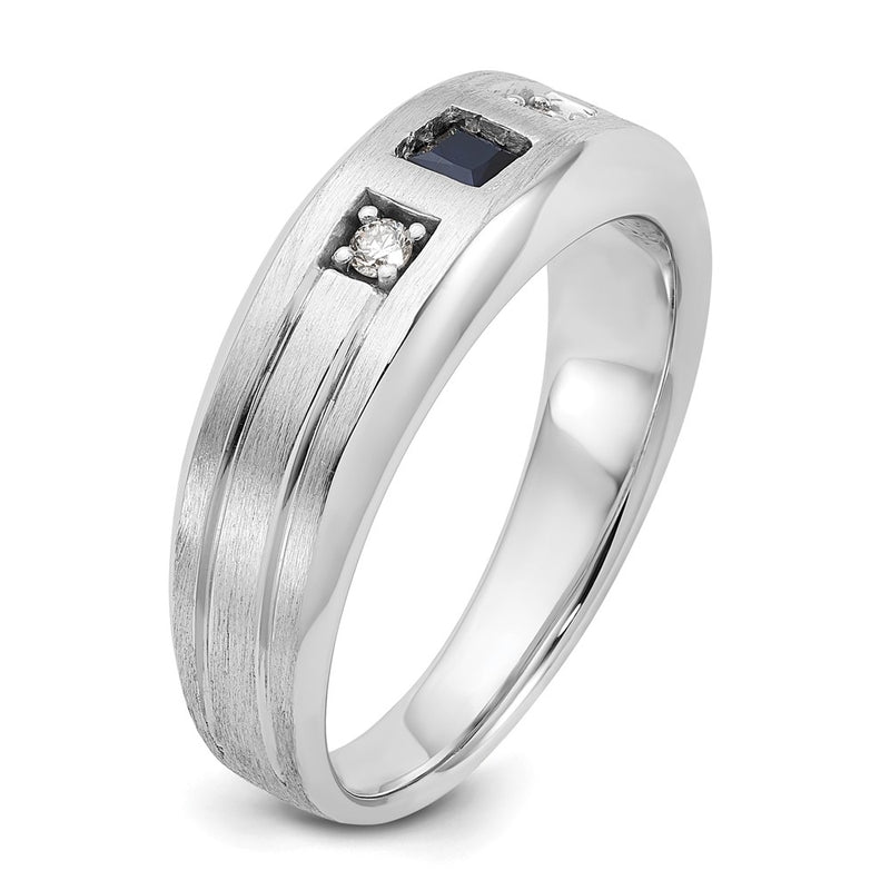 14k White Gold IBGoodman Men's Satin Lab Created Sapphire and 1/15 carat Diamond Complete Ring-B84523-4WCS/AA