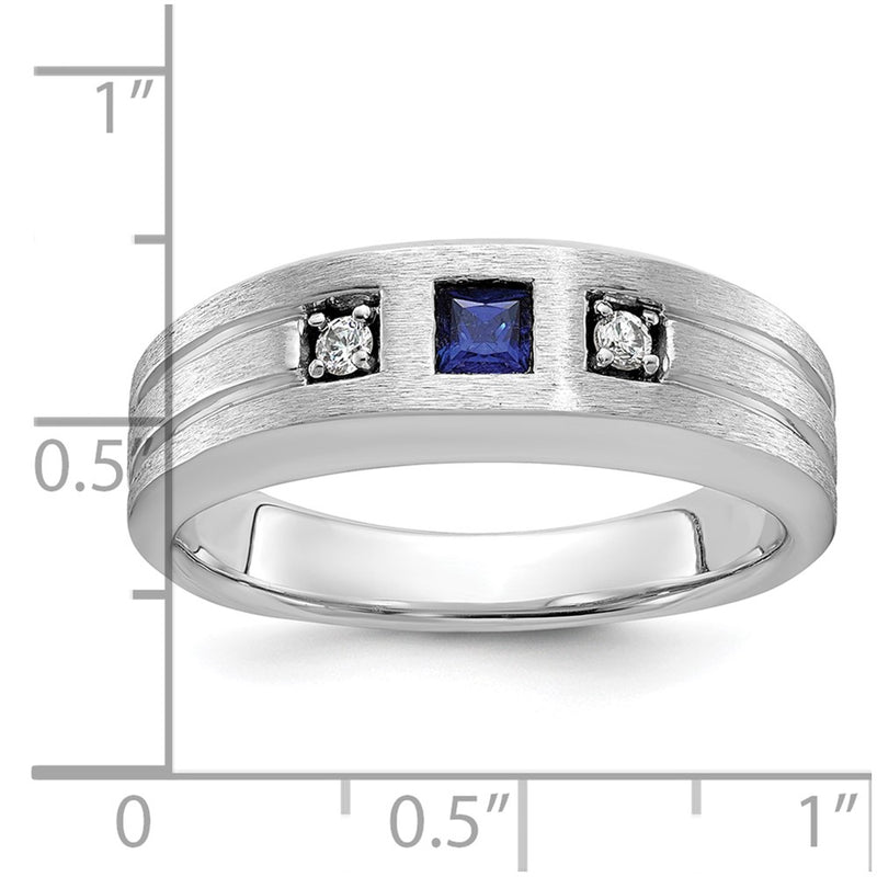 14k White Gold IBGoodman Men's Satin Lab Created Sapphire and 1/15 carat Diamond Complete Ring-B84523-4WCS/AA