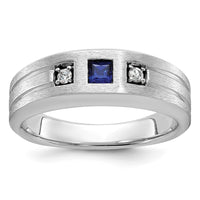 14k White Gold IBGoodman Men's Satin Lab Created Sapphire and 1/15 carat Diamond Complete Ring-B84523-4WCS/AA