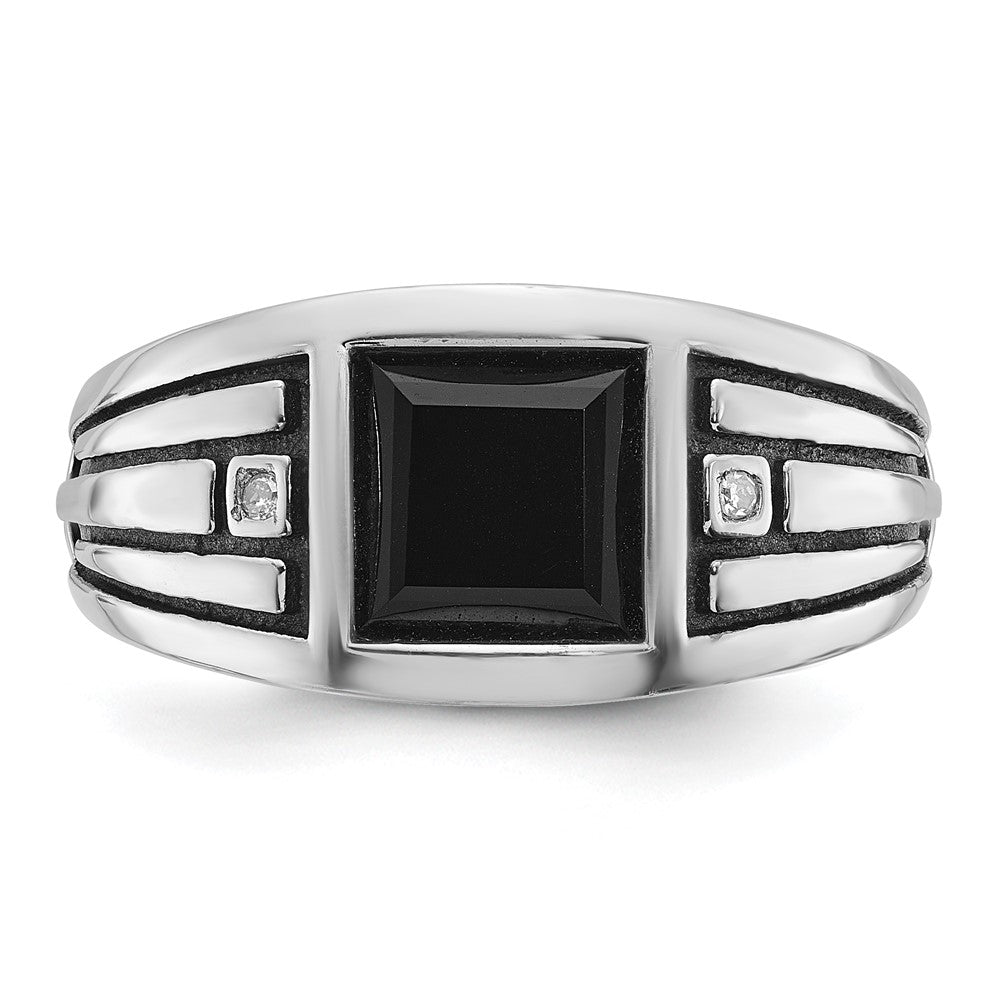 14k White Gold with Black Rhodium IBGoodman Men's Onyx and Diamond Complete Ring-B84538-4WOX/AA