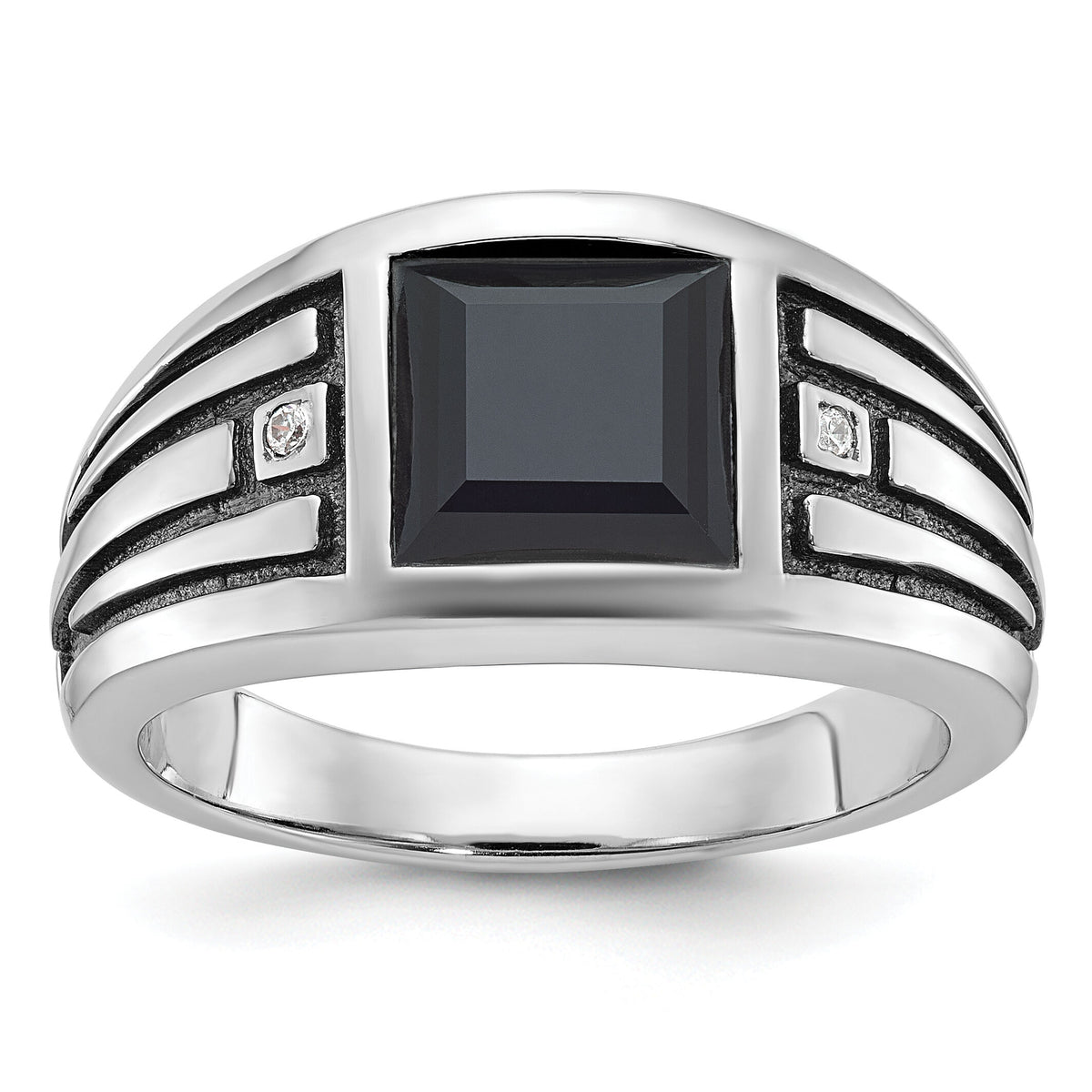 14k White Gold IBGoodman Men's Black Rhodium Onyx and Diamond Complete Ring-B84538