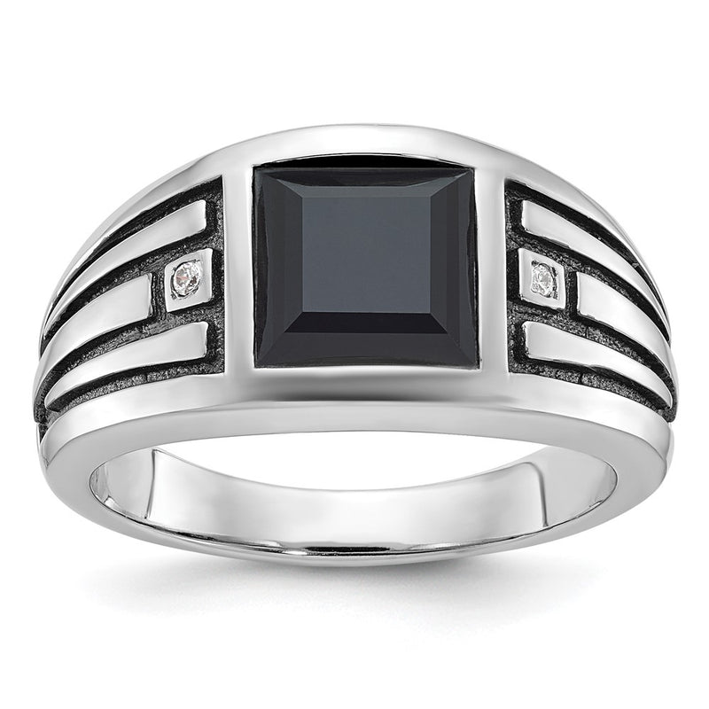 14k White Gold with Black Rhodium IBGoodman Men's Onyx and Diamond Complete Ring-B84538-4WOX/AA