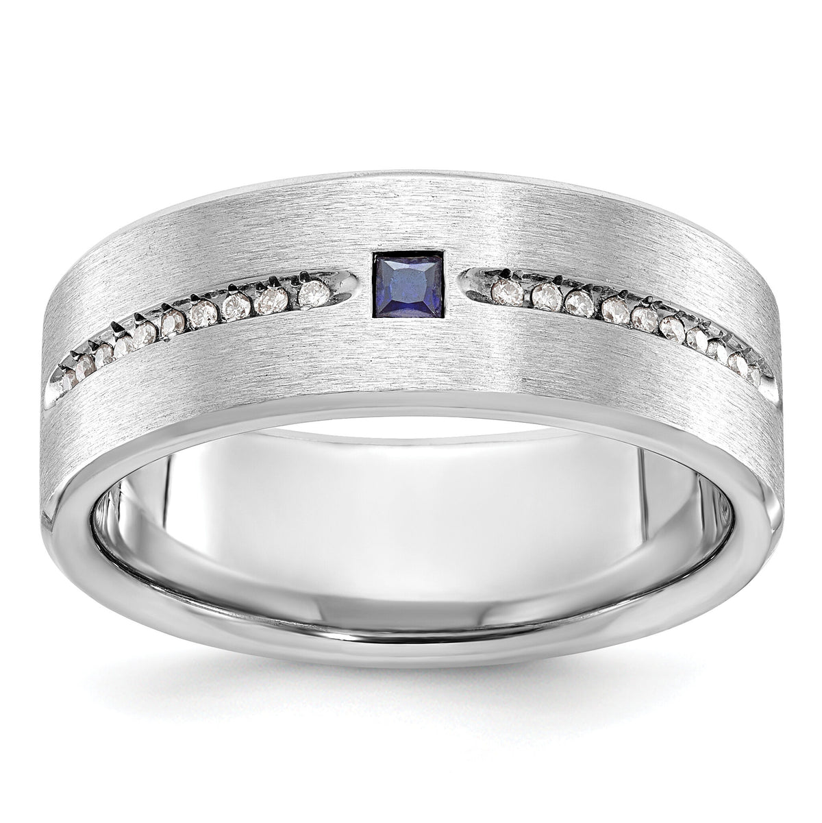 14k White Gold IBGoodman Men's Satin Cr. Sapphire Diamond Complete Ring-B84637
