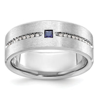 14k White Gold IBGoodman Men's Satin Cr. Sapphire Diamond Complete Ring-B84637