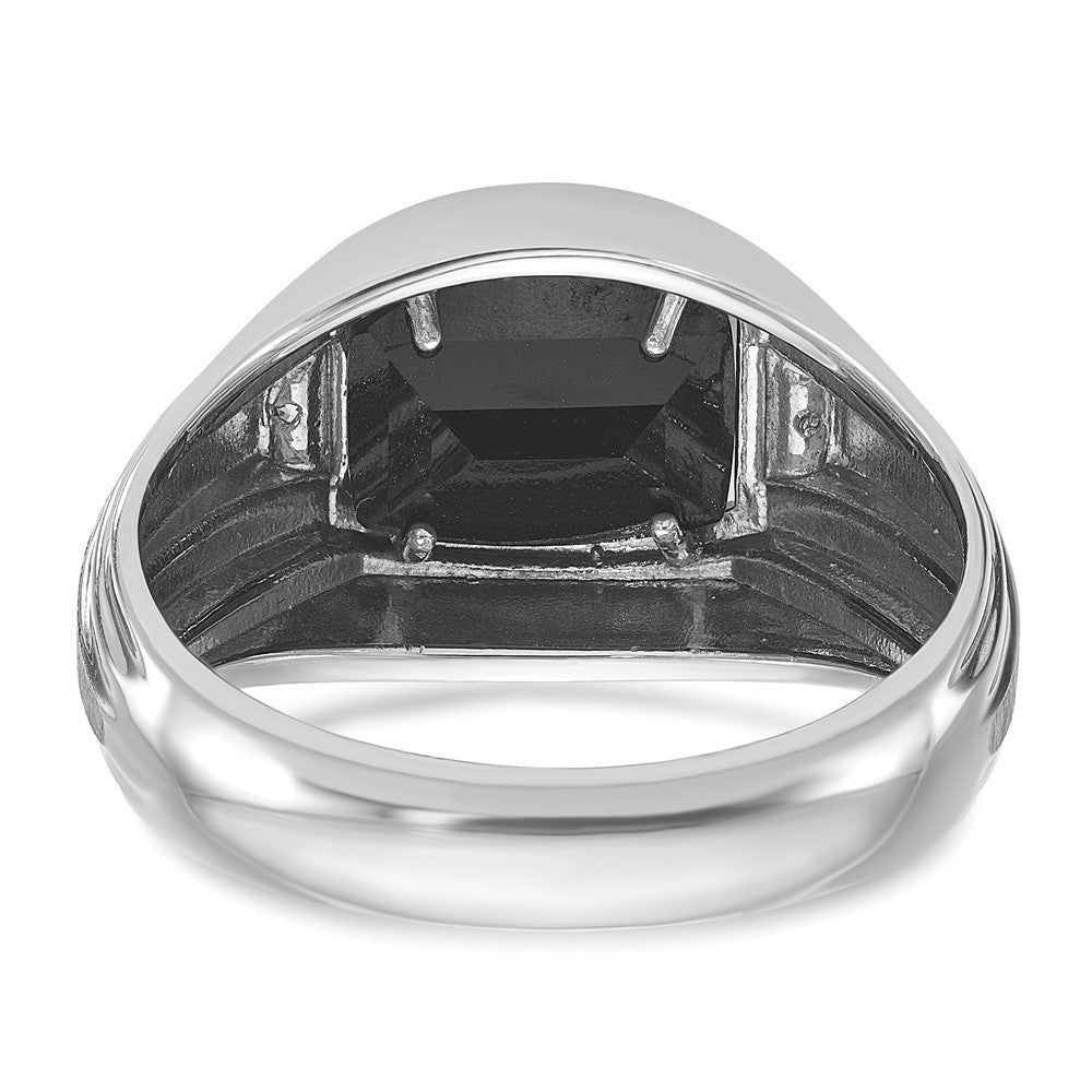 14k White Gold IBGoodman Men's Satin Onyx and Diamond Complete Ring-B84652-4WOX/AA