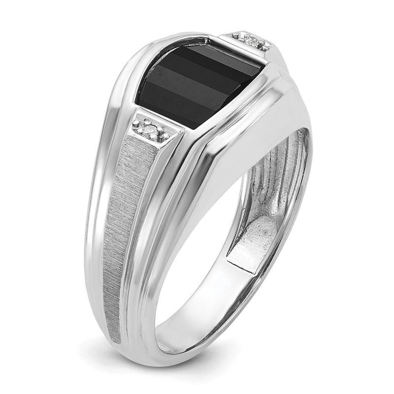 14k White Gold IBGoodman Men's Satin Onyx and Diamond Complete Ring-B84652-4WOX/AA