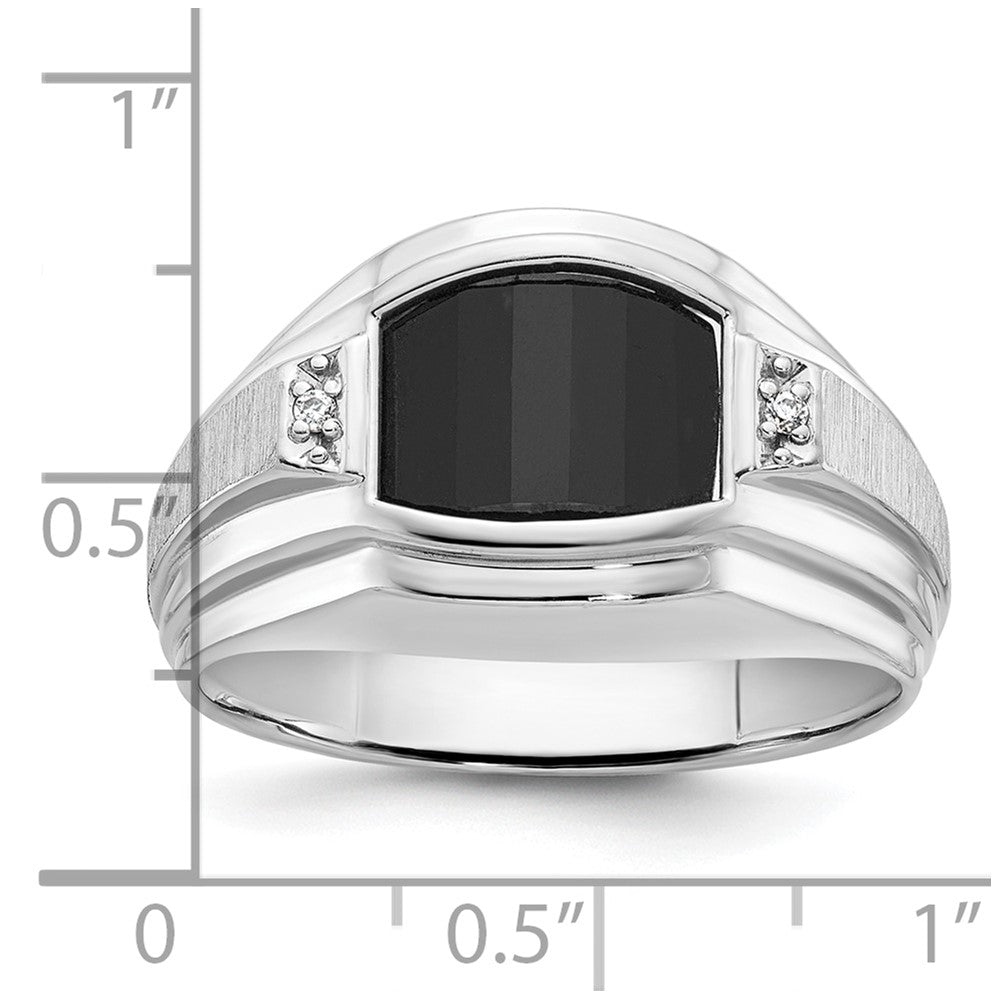 14k White Gold IBGoodman Men's Satin Onyx and Diamond Complete Ring-B84652-4WOX/AA