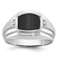 14k White Gold IBGoodman Men's Satin Onyx and Diamond Complete Ring-B84652-4WOX/AA