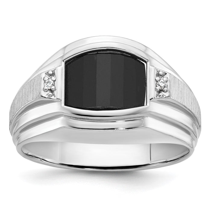 14k White Gold IBGoodman Men's Satin Onyx and Diamond Complete Ring-B84652-4WOX/AA