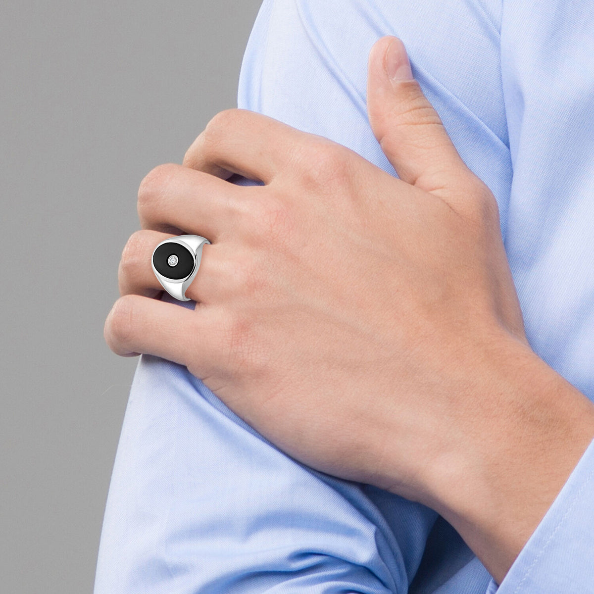 14k White Gold IBGoodman Men's Onyx and Diamond Complete Ring-B84653
