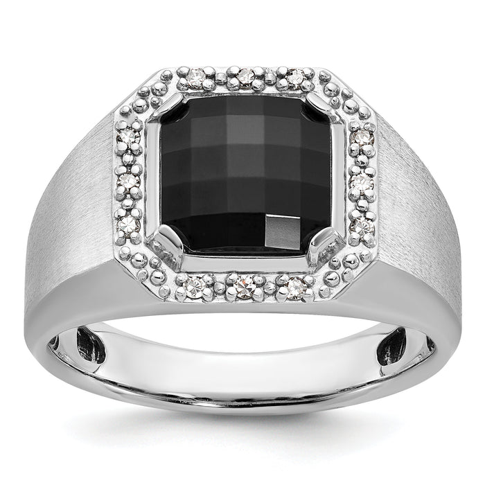 14k White Gold IBGoodman Men's Onyx and Diamond Complete Ring-B84672
