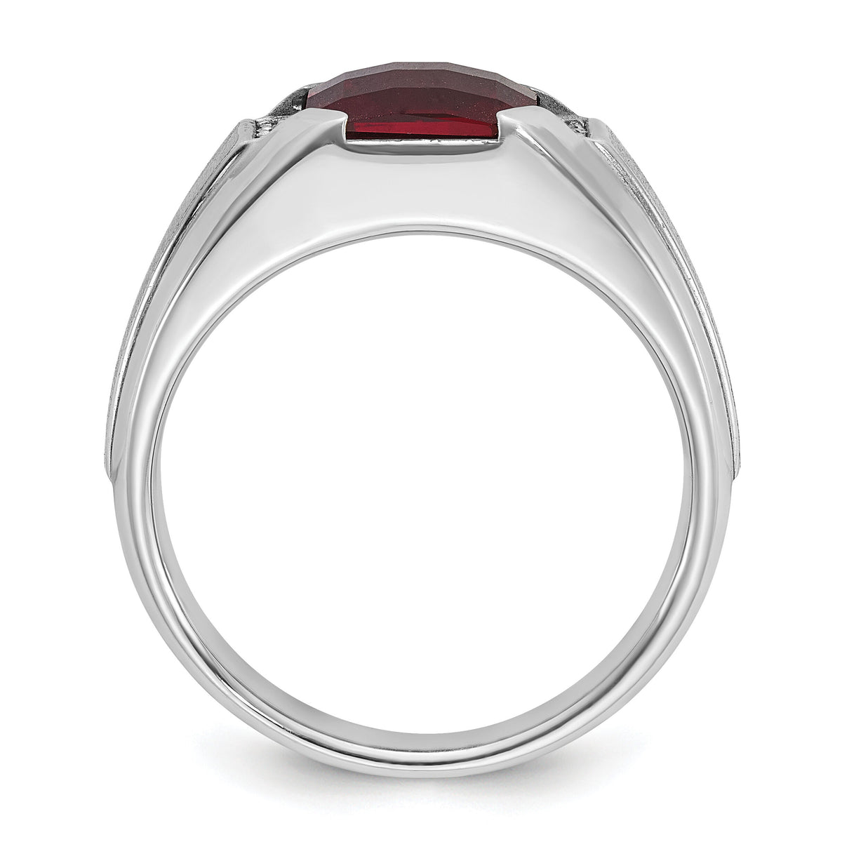 14k White Gold IBGoodman Men's Created Garnet and Diamond Complete Ring-B84753