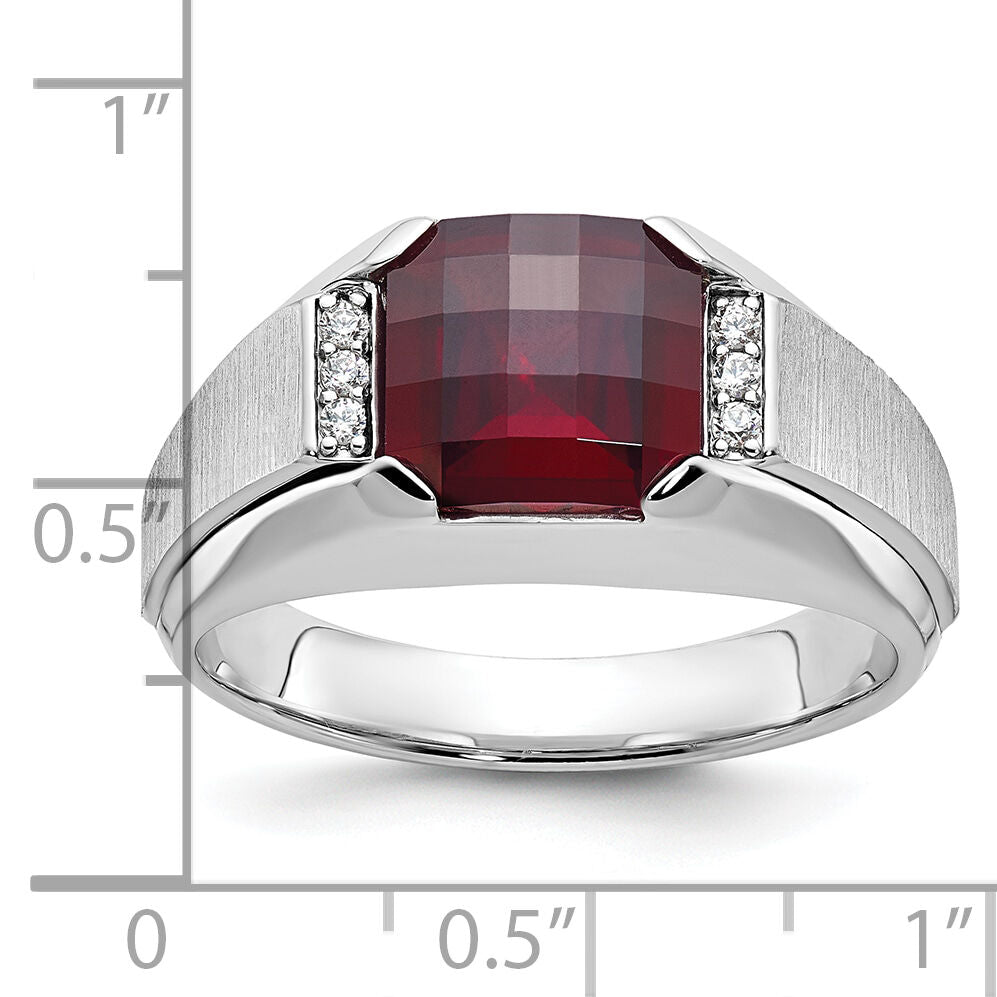 14k White Gold IBGoodman Men's Created Garnet and Diamond Complete Ring-B84753