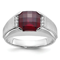 14k White Gold IBGoodman Men's Created Garnet and Diamond Complete Ring-B84753