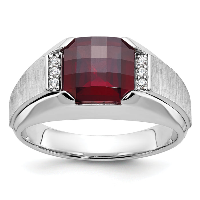 14k White Gold IBGoodman Men's Created Garnet and Diamond Complete Ring-B84753