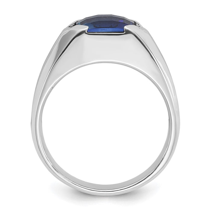 14k White Gold IBGoodman Men's Created Sapphire and 1/20 carat Diamond Complete Ring-B84754-4WCS/AA