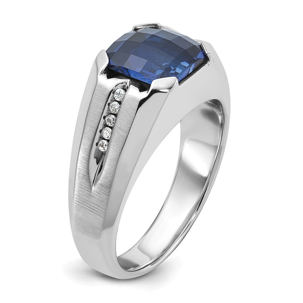 14k White Gold IBGoodman Men's Created Sapphire and 1/20 carat Diamond Complete Ring-B84754-4WCS/AA